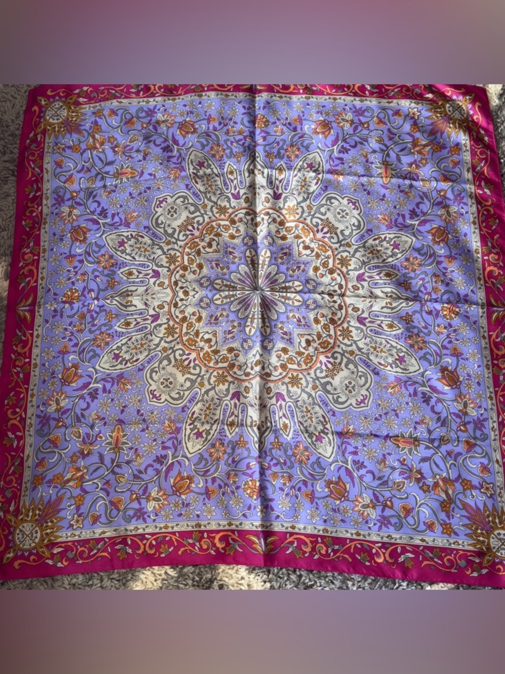 Silk-Feel Floral Paisley Scarf in Purple and Fuchsia - Picture 2 of 9